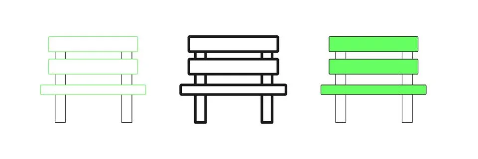 Set line Bench icon isolated on white background.  Vector Stock Illustration
