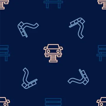 Set line Bench, Slide playground and Swing car on seamless pattern. Vector Illustration