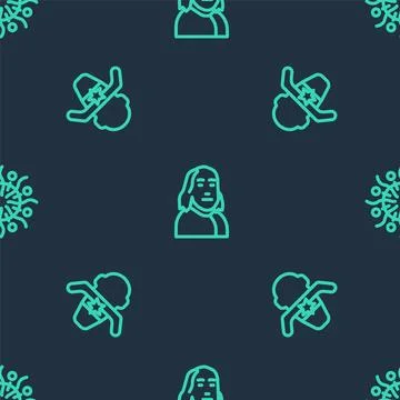 Set line Benjamin Franklin, Sheriff cowboy and Firework on seamless pattern.. Stock Illustration