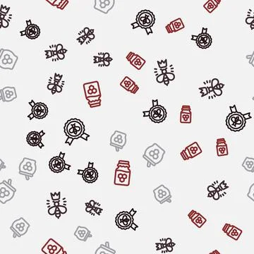 Set line Best bee, Queen, Jar of honey and dipper stick and on seamless pattern 스톡 일러스트