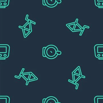 Set line Bicycle bell, frame and speedometer on seamless pattern. Vector 스톡 일러스트