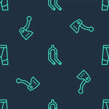 Set line Bicycle fork, brake and Cycling shorts on seamless pattern. Vector Illustrazione stock