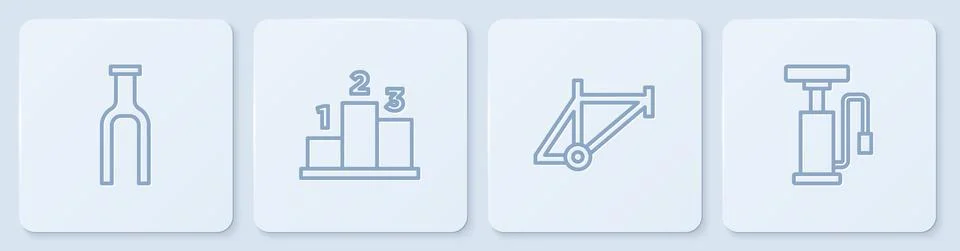 Set line Bicycle fork, frame, Award over sports winner podium and air pump Ilustração Stock