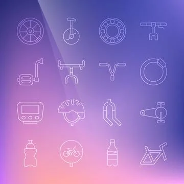 Set line Bicycle frame, chain with gear, brake disc, ball bearing, handlebar Stock Illustration