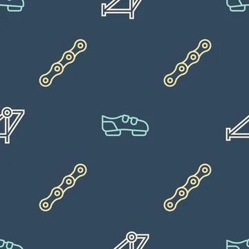 Set line Bicycle frame, chain and shoes on seamless pattern. Vector Stock Illustration