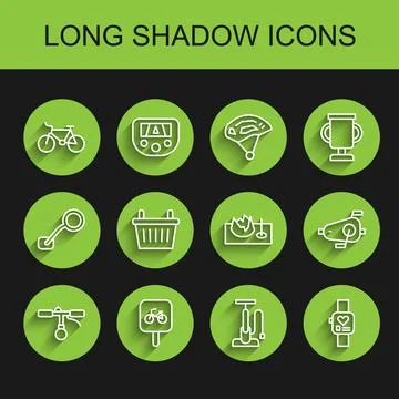 Set line Bicycle handlebar, parking, air pump, Smart watch, basket, pedals .. Illustration