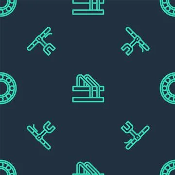 Set line Bicycle parking, handlebar and ball bearing on seamless pattern. Vector Illustration