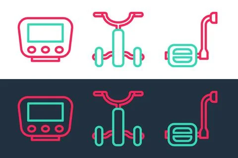 Set line Bicycle pedal, speedometer and for kids icon. Vector Stock Illustration