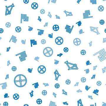 Set line Bicycle wheel, frame and Checkered flag on seamless pattern. Vector Stock Illustration
