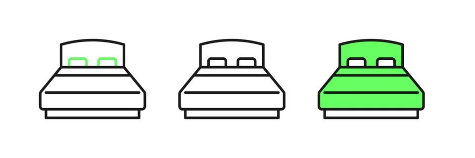 Set line Big bed for two or one person icon isolated on white background.  .. Stock Illustration