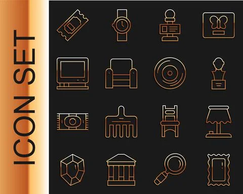 Set line Big full length mirror, Table lamp, Gypsum head sculpture bust Illustrazione stock