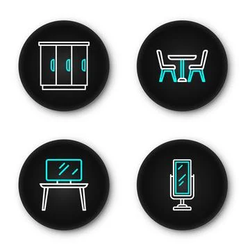 Set line Big full length mirror, TV table stand, Table with chair and Wardr.. Stock Illustration