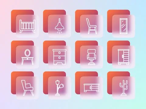 Set line Big full length mirror, Floor lamp, Office chair, TV table stand, .. Stock Illustration