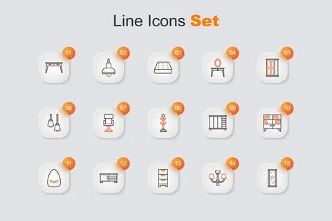 Set line Big full length mirror, Chandelier, Chest of drawers, TV table sta.. Stock Illustration