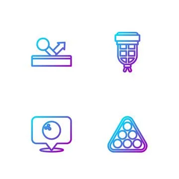 Set line Billiard balls in rack triangle, Location with bowling,  and pocke.. Stock Illustration