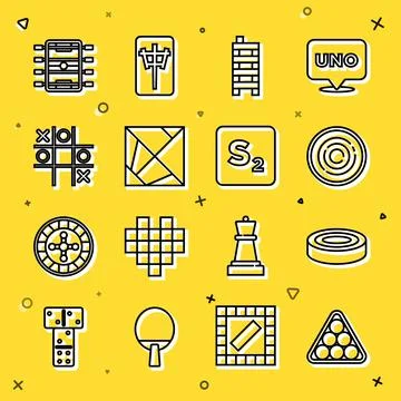 Set line Billiard balls in triangle, Checker game chips, Mahjong pieces, Rubik Illustrazione stock