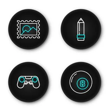 Set line Billiard pool snooker ball, Gamepad, Pencil with eraser and Postal.. イラスト素材