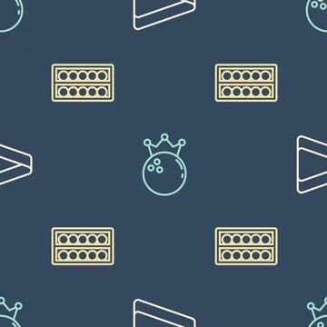 Set line Billiard triangle, balls on stand and Bowling on seamless pattern. V 库存插图