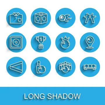 Set line Billiard triangle, Bowling pin and ball, shirt, balls on stand, Award Illustrazione stock