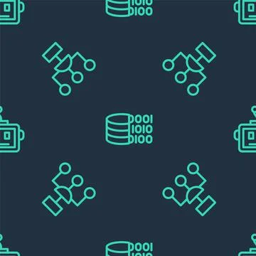 Set line Binary code, Algorithm and Artificial intelligence robot on seamless Stockillustratie