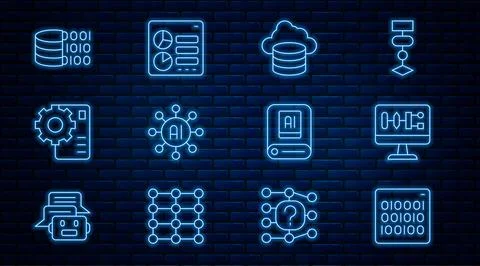 Set line Binary code, Algorithm, Cloud database, Neural network, Artificial 스톡 일러스트