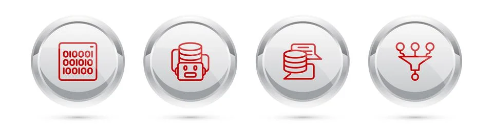 Set line Binary code, Artificial intelligence robot, Server, Data and Funnel or Stock Illustration