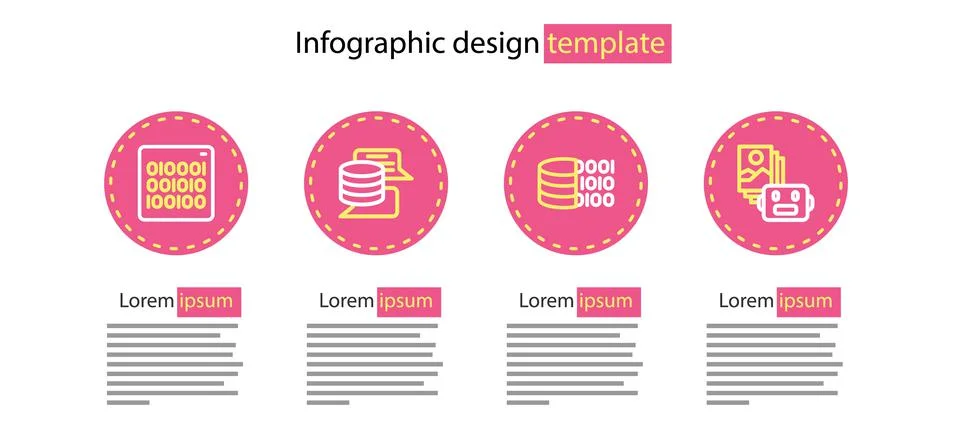 Set line Binary code, Artificial intelligence robot, Server, Data and icon 스톡 일러스트