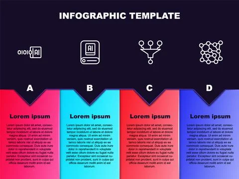 Set line Binary code, Artificial intelligence AI, Funnel or filter and Neural Stock Illustration