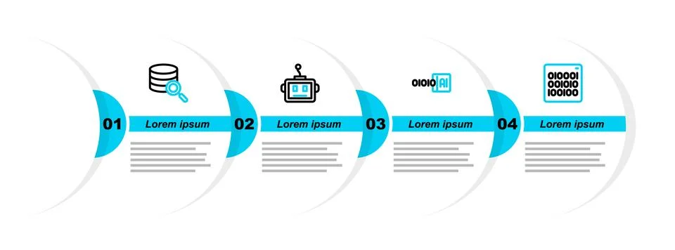 Set line Binary code, Artificial intelligence robot and Server icon. Vector Stock Illustration