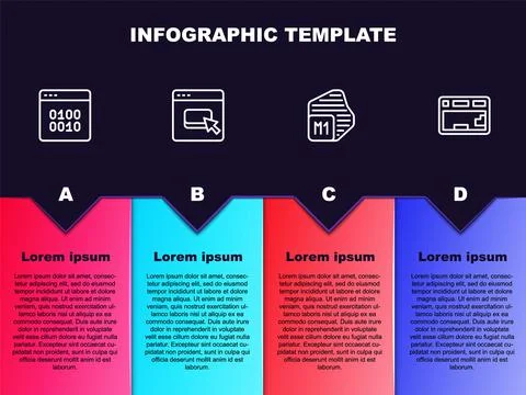 Set line Binary code, Browser files, Processor and Keyboard. Business 스톡 일러스트