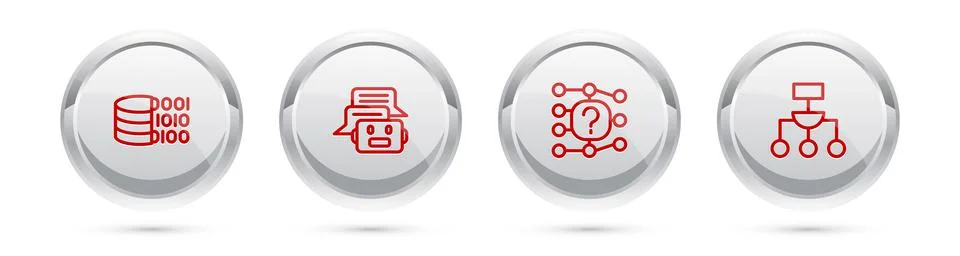 Set line Binary code, Chat bot, Neural network and Algorithm. Silver circle Stockillustratie