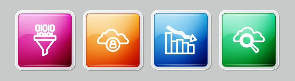 Set line Binary code, Cloud computing lock, Financial growth decrease and Search Stock Illustration