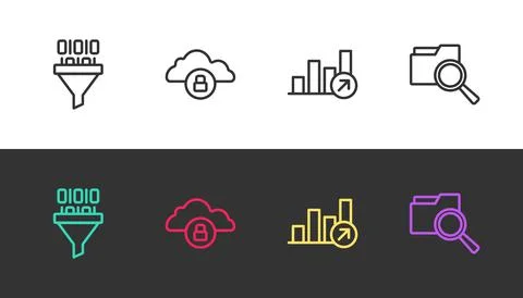Set line Binary code, Cloud computing lock, Financial growth and Search with  Stock Illustration
