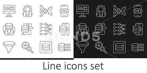 Set line Binary code, Cloud technology data transfer, Neural network, Serve.. 库存插图