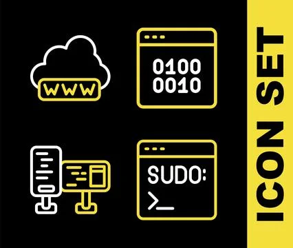 Set line Binary code, Code terminal, Computer monitor screen and Web develo.. Stock Illustration