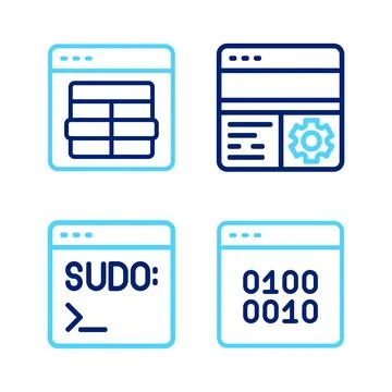 Set line Binary code, Code terminal, Debugging and MySQL icon. Vector Stock Illustration