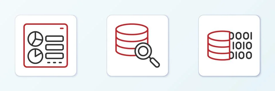 Set line Binary code, Computer api interface and Server icon. Vector Stock Illustration