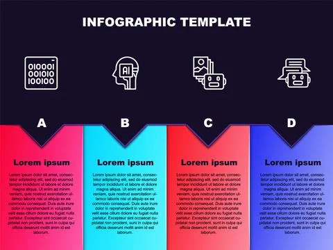 Set line Binary code, Humanoid robot, Artificial intelligence and Chat. Business Stock Illustration