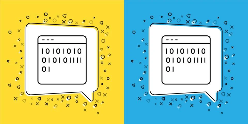 Set line Binary code icon isolated on yellow and blue background. Vector イラスト素材