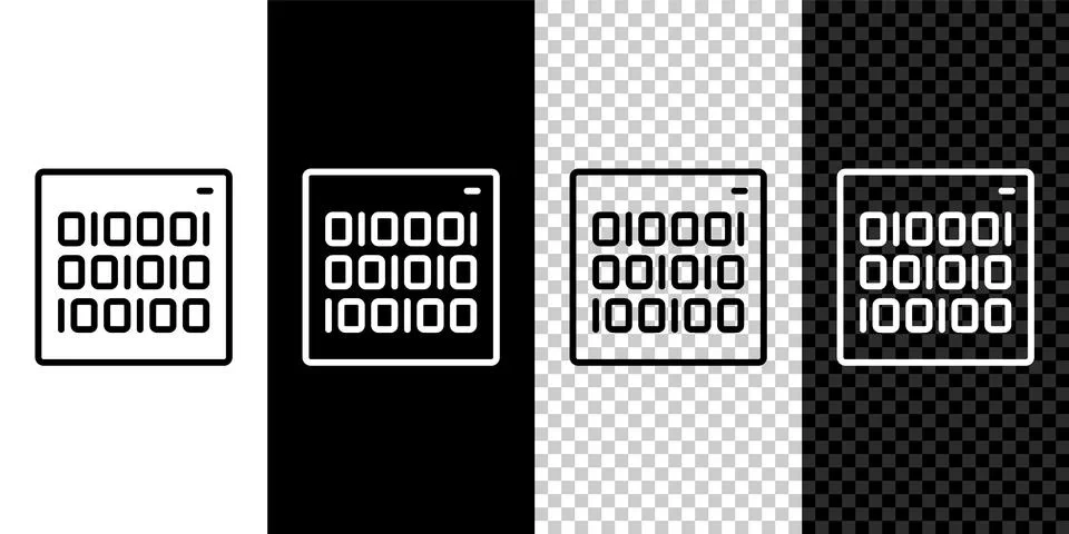 Set line Binary code icon isolated on black and white, transparent background Stock Illustration