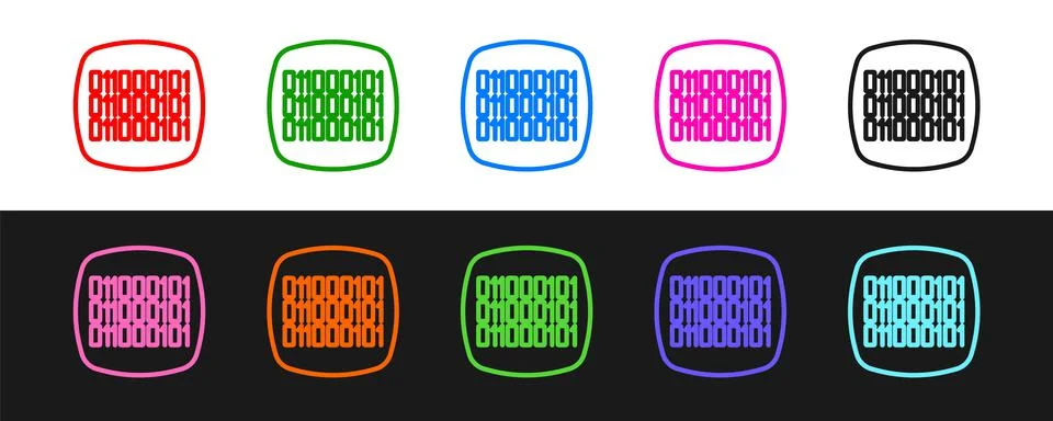 Set line Binary code icon isolated on black and white background. Vector Stock Illustration