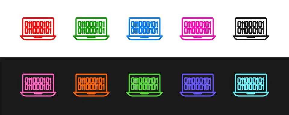 Set line Binary code icon isolated on black and white background. Vector 库存插图