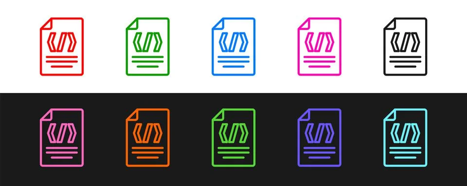 Set line Binary code icon isolated on black and white background. Vector Stock Illustration