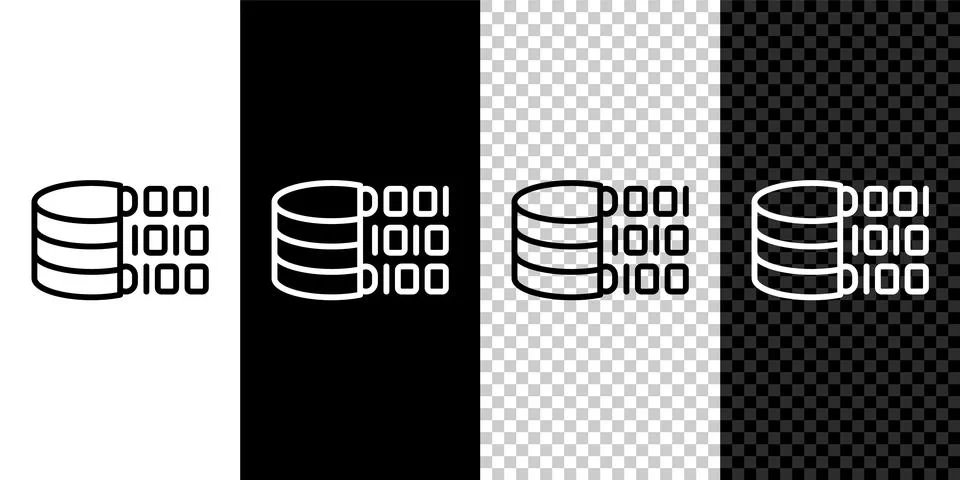 Set line Binary code icon isolated on black and white, transparent background Stock Illustration