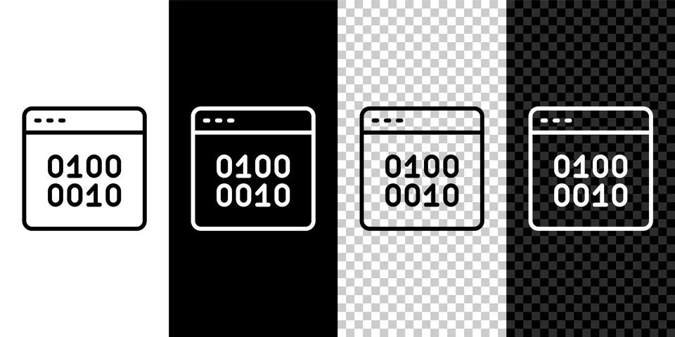 Set line Binary code icon isolated on black and white, transparent background Stock Illustration