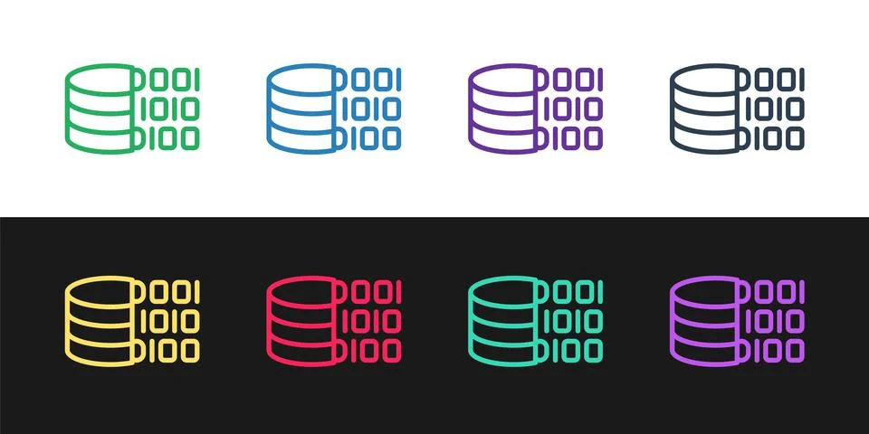 Set line Binary code icon isolated on black and white background.  Vector Stock Illustration