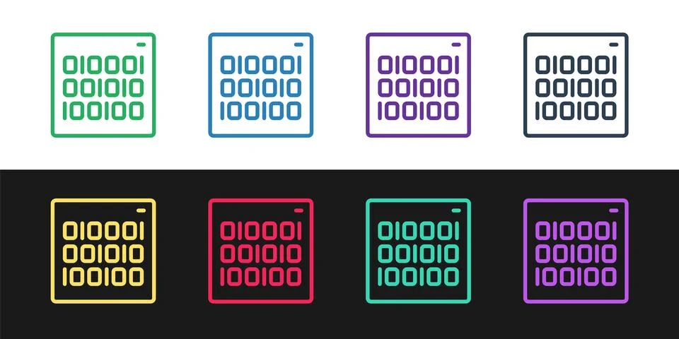 Set line Binary code icon isolated on black and white background.  Vector 스톡 일러스트