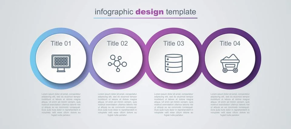 Set line Binary code, Mind map infographic, Server and Coal mine trolley Stock Illustration