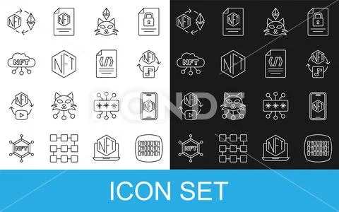 Set line Binary code, Mobile with art store app, NFT Digital crypto, cloud,.. 库存插图