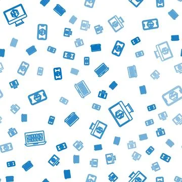 Set line Binary code, Monitor with art store app and Mobile on seamless pat.. Illustrazione stock